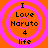 Four identical circular icons with orange backgrounds and pink concentric rings display the text "I Love Naruto 4 life" in black pixelated font.