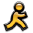 Static pixel art icon of a yellow stick figure with black outline in running pose against white background.