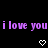 Purple text 'i love you i love you' on black background with two white pixelated hearts below.