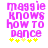 Pixelated text reads "maggie knows how to dance" in pink with yellow stars below, two versions show star color variation.