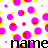 Pixelated pattern of pink, yellow, and red circular shapes on white background with partial black text at bottom.