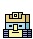 Pixelated avatar with yellow face, blue eyes, and brown top, paired with 'WELCOME' text in white speech bubbles on gray background.