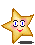 Two pixelated star-shaped characters with blue eyes, pink cheeks, and red smiles on a gray background.
