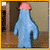 Animated blue character with pink hat stands in room, then turns to face forward while text 'john' and 'ound sound' appears.