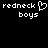 Pixelated text displays 'redneck' with a heart symbol between two instances of the word, and 'boys' below each instance on black background.