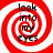 Red and white spiral pattern with black text reading 'look into my eyes' in four quadrants.