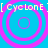 Four identical cyan circular icons with pink concentric rings arranged in a , each labeled with '[Cyclone]' text in yellow pixelated font at top and bottom