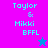 Pixelated text 'Taylor & Mikki BFLL' on split background with star symbols, two color variations of the same design.