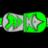Green and white pixelated icon with a central star-like shape on the right side, set against a black background.