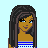 Pixelated icon of a woman with long dark hair wearing blue and white striped top, blue checkered skirt, brown legs; purple banner reads "Made at DollsNow.com".