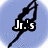 Animated icon with six black silhouettes of a person hanging from a rope against a light blue background, featuring text elements and heart symbols.