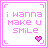 A 5x5 contact sheet of animated frames showing a pink pixel art icon with changing text and heart symbols, each frame bordered by a thin pink outline on white background.