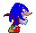Pixelated blue hedgehog with white muzzle and red shoes in multiple walking poses against gray background.