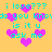 Yellow background with cyan text and pink hearts, repeating 'i love??? do you know is it u ask me' in pixelated font with heart symbols replacing some letters.