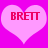 Two pink hearts on a bright magenta background, each containing red pixelated text reading BRETT.