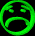 Green pixelated icon with circular head and cylindrical body showing three sequential expressions: downturned mouth, open mouth, and wide-open mouth.