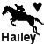 Black silhouette of a horse and rider with heart symbol above, two versions show text color change from black to blue.