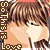 Anime-style character with brown hair and closed eyes, wearing a white top against a light background with pixelated text elements.