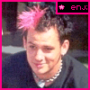 A person with a pink mohawk and black shirt appears in multiple , each showing slight variations in facial expression and text labels