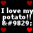 Black background with white text repeating 'I love my potato!!' and '&amp;#9829;' surrounded by red pixel hearts.