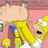 Pixelated cartoon image of a yellow-skinned character with wide eyes and open mouth holding another character, set against pink background with text overlays.