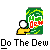 Pixel art contact sheet showing two frames of an animated buddy icon featuring a yellow stick figure and a green Mountain Dew can with red text, below which is the phrase "Do The Dew" in pixelated font.