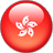 Red circular icon with white stylized flower symbol in center, pixelated appearance on gray background.