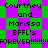 Pixelated text on a green and purple checkered background with repeated phrases.