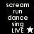 Pixelated text and star icons on black, white, and gray backgrounds with visible animation changes.