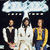 Three figures stand under a white cloud-shaped speech bubble with blue text, next to stacked blue text reading "BEE GEES stayin alive" on black background.