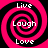 Four identical pink and black spiral patterns arranged in a , each containing the words Live, Laugh, Love in white text