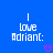 Blue background with white pixelated text reading "I love Adrian:" and a pink heart symbol below the text.