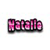 Pixelated text reading 'Natalia' in pink and dark purple hues with a black outline on a white background.