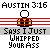 Pixelated character in black and yellow outfit with white head, performing sequential arm movements against red horizontal lines on gray background.