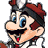Pixelated buddy icon featuring a cartoon character on left and green text logo on right against gray background.