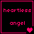 Four identical black square with pink borders display 'heartless angel' text and heart symbols, each showing a different heart count