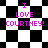 Pixelated text 'I LOVE COURTNEY!' in bright pink on a black-and-white checkered background with shifting diamond patterns.