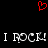Red pixelated heart symbol above repeated white text 'I ROCK! I ROCK!' on black background.