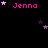 Pixelated text 'Jenna' in bright pink with scattered purple and dark gray stars on a black background.