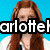 A pixelated image of a person with long brown hair against a bright blue background, overlaid with bold white text reading "arlotte loves Ginny Weasley" in three segments.