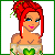 Pixel art contact sheet showing a red-haired female character with green heart motifs in three frames: full body, torso, and legs, paired with pink text reading "stop staring," "and," and "keep walking."