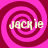 Four identical spiral patterns in pink and maroon with the text 'Jackie' overlaid in light yellow, arranged in a
