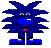 Blue spiky character with red mouth and white eyes, shown in four pixelated poses against gray background.