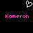 Pixelated white heart symbol above two instances of pink text reading 'Kameron' on a black background.