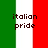 Pixelated icon with vertical green, white, and red stripes resembling the Italian flag, overlaid with dark brown text reading 'italian pride' in two lines.