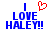 Two side-by-side pixelated text displays: left shows 'I' with red heart symbol above 'LOVE HALEY!!', right shows 'I' above 'LOVE HALEY!!' without heart.