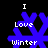 Four animated frames of a blue snowflake icon with white text "I Love Winter" on black background, arranged in 2x2 contact sheet.
