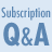 Static pixelated graphic with blue text on light blue background reading "Subscription Q&A" in two lines.