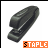 A contact sheet of 22 animated frames showing a black stapler icon with changing orange text labels beneath it, arranged in a 5x5 grid on a white background.