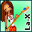 Pixel art contact sheet showing two frames of an animated icon featuring a female character with long brown hair holding a lacrosse stick, wearing a white and red sports uniform against a light green background.